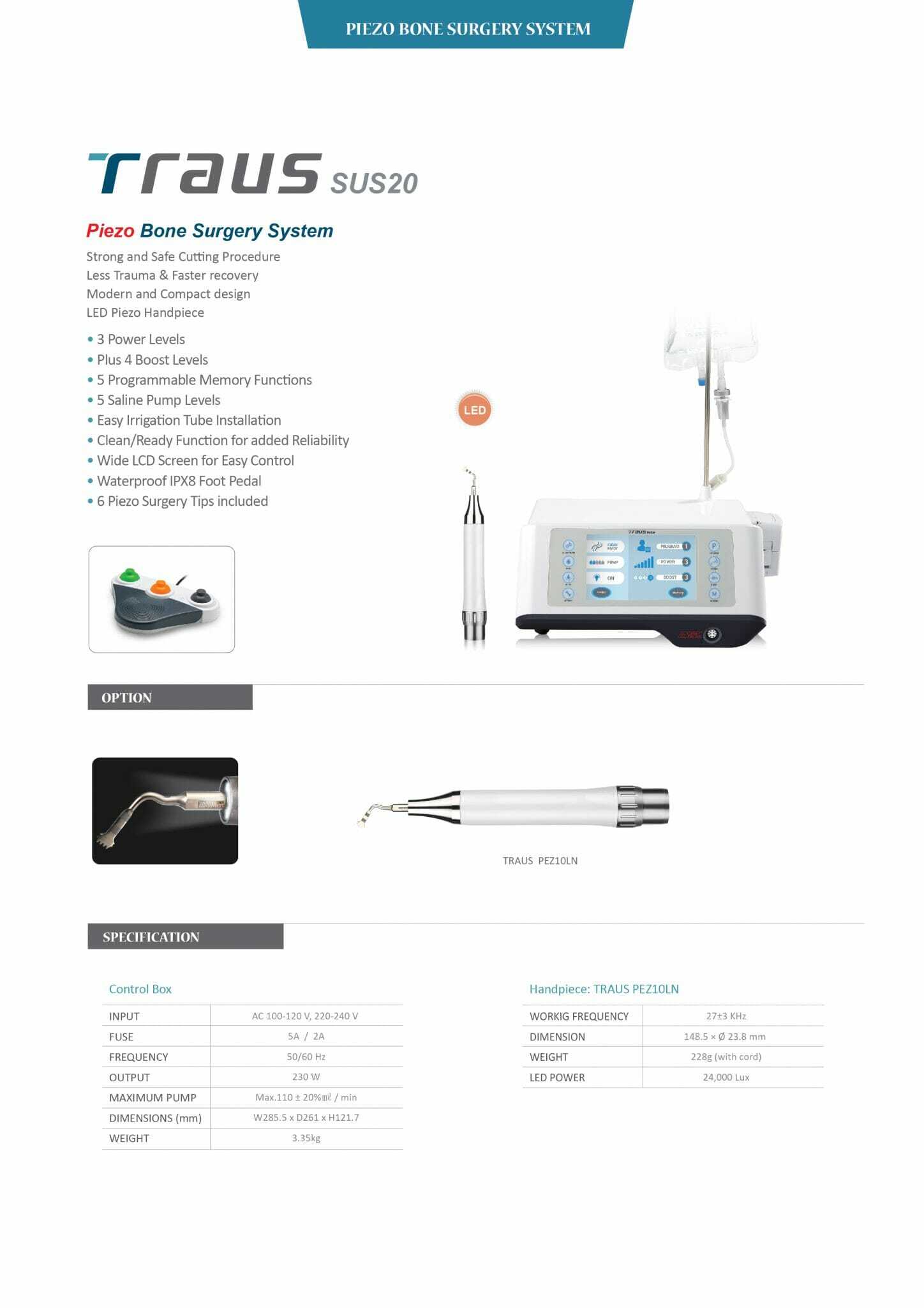 Saeshin Traus SUS20 piezoelectric bone surgery system with LED handpiece - Description Image 1