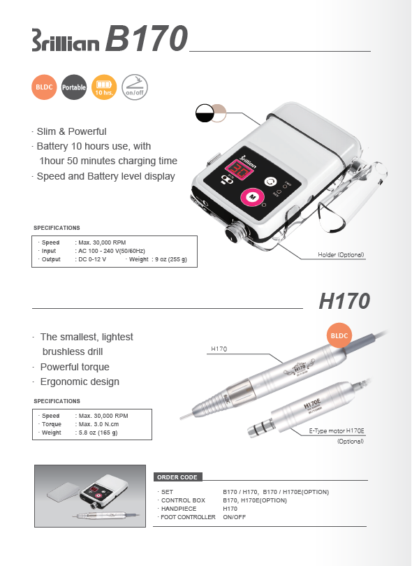 Saeshin B170/H170E Brushless Portable Micromotor Set - Description Image 1