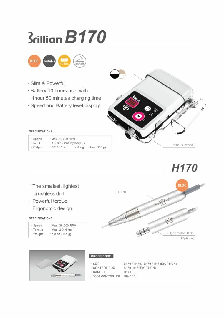 Saeshin Brillian B170 / H170 Cordless Rechargeable Jewelry Micromotor - Description Image 2