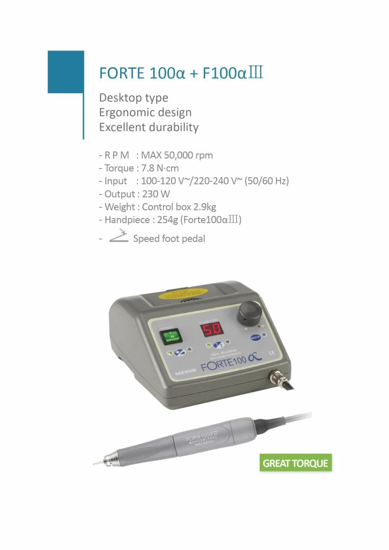Saeshin Forte F100A/F100αIII Dental Lab Micromotor - Description Image 1