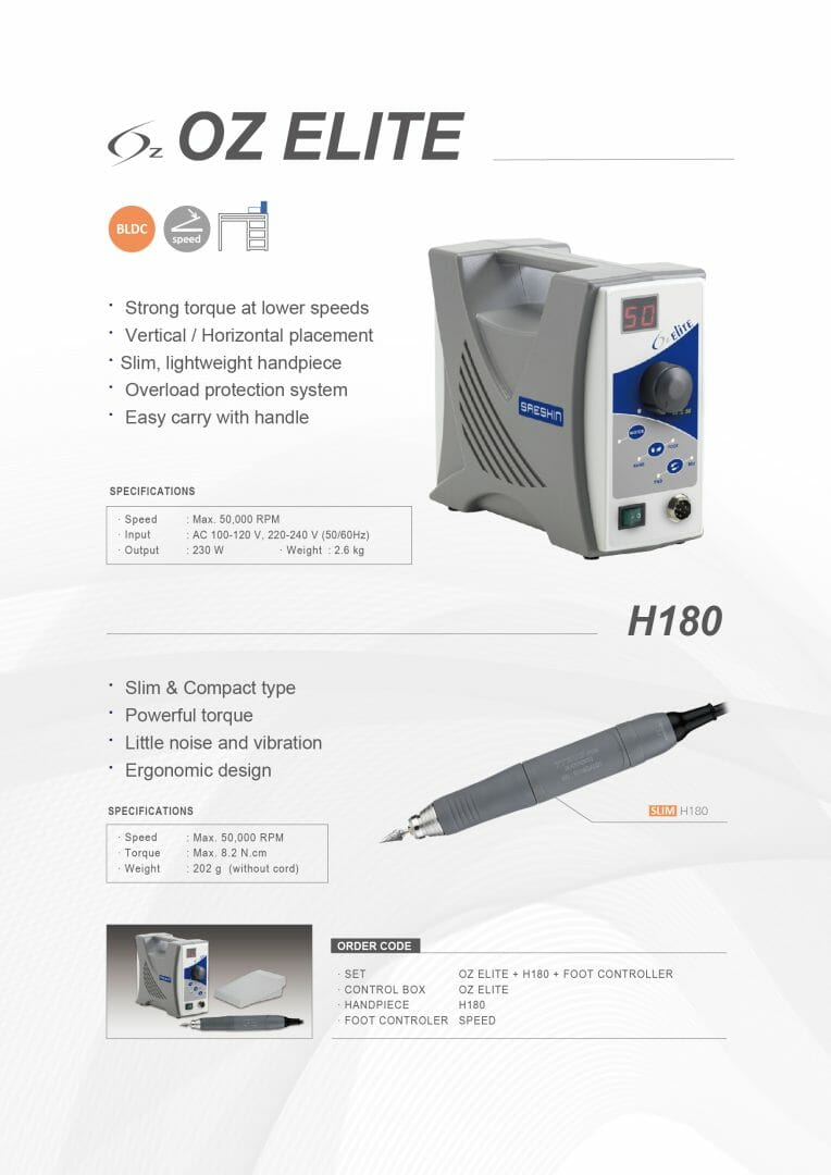 Saeshin Oz Elite/Traus H180 Dental Lab Micromotor - Description Image 1