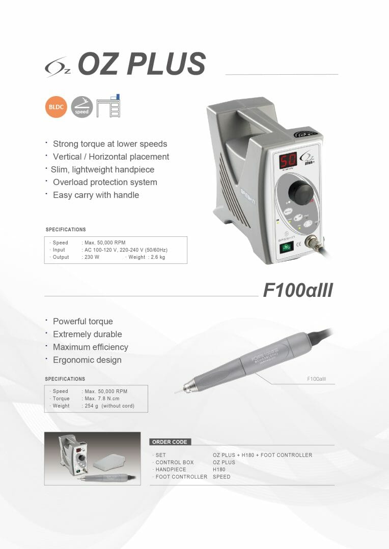Saeshin Oz Plus/Forte F100αIII Dental Lab Micromotor - Description Image 1