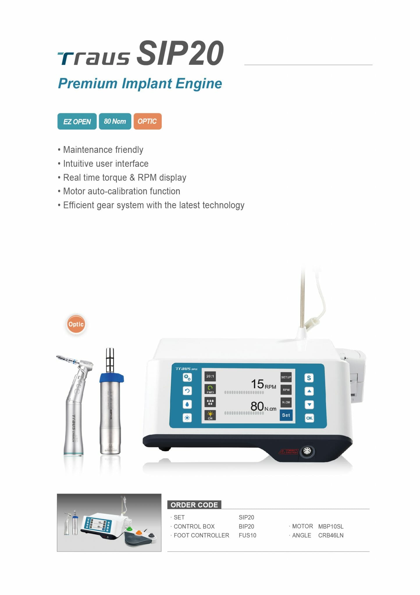 Saeshin Traus SIP20 implant motor set - Description Image 1
