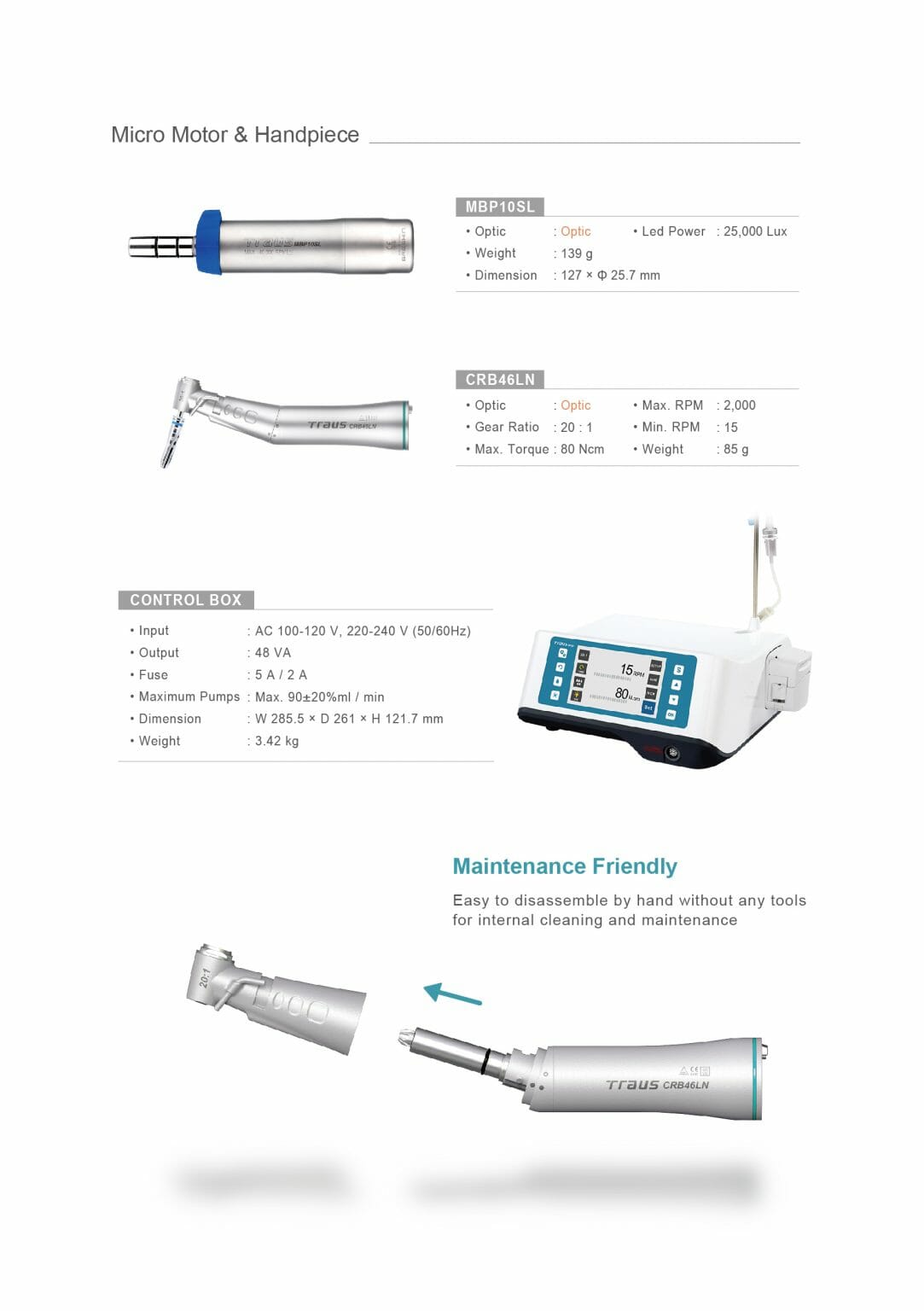 Saeshin Traus SIP20 implant motor set - Description Image 2