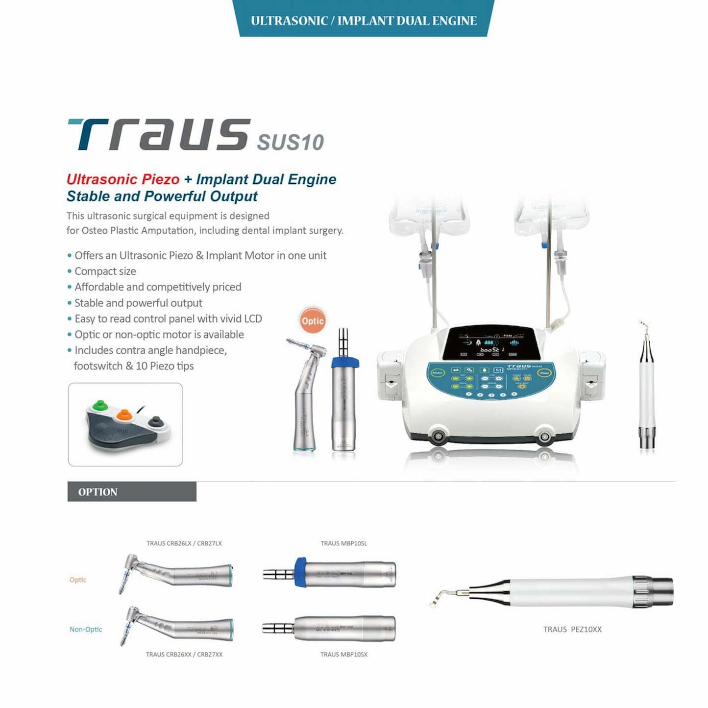 Saeshin Traus SUS10 piezoelectric and implant motor combo set